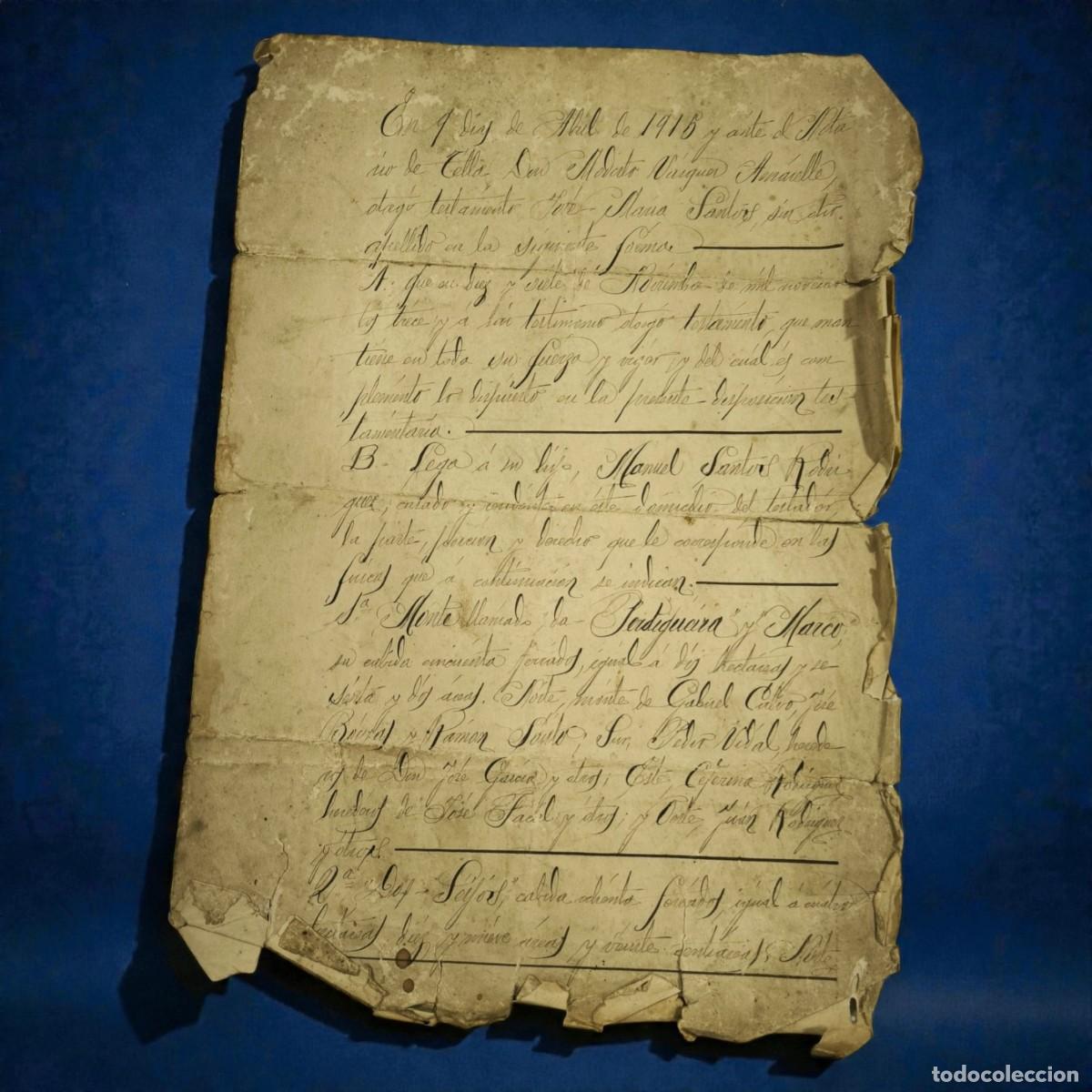 Manuscritos antiguos: Documento Manuscrito Antiguo A&ntilde;o 1913 &ndash; Testamento O Escritura Legal Con Caligraf&iacute;a De &Eacute;poca