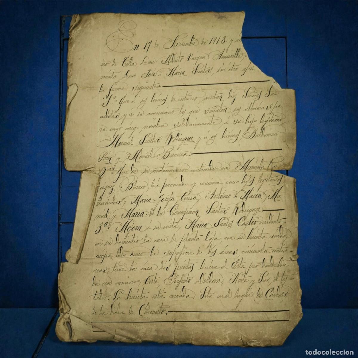 Manuscritos antiguos: Documento Manuscrito Antiguo A&ntilde;o 1913 &ndash; Escritura Notarial Hist&oacute;rica Con Caligraf&iacute;a Original