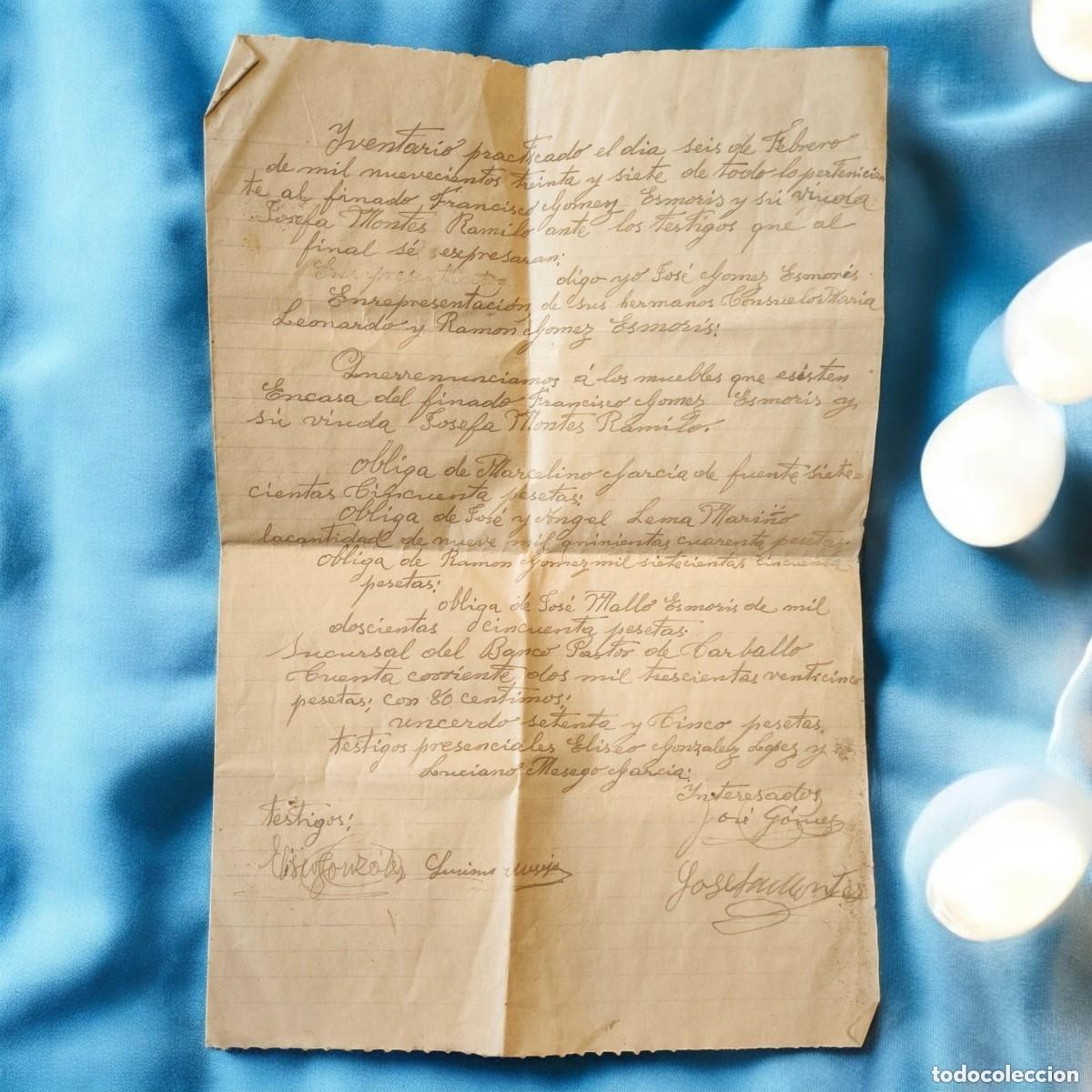 Manuscritos antiguos: Documento Manuscrito Antiguo 1937 &ndash; Inventario y Obligaciones &ndash; Caligraf&iacute;a Original Hist&oacute;rica