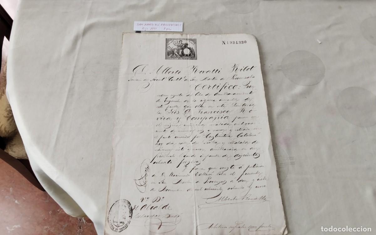 Manuscritos antiguos: SAN MARTI DE PROVENSALS MANUSCRITO CON TIMBROLOGIA A&Ntilde;O 1881 , 1 PAG.