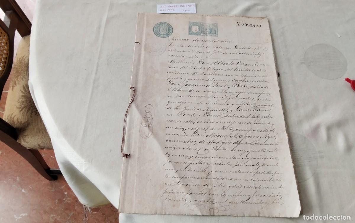 Manuscritos antiguos: SAN ANDRES PALOMAR MANUSCRITO CON TIMBROLOGIA A&Ntilde;O 1896, 4 PAG.
