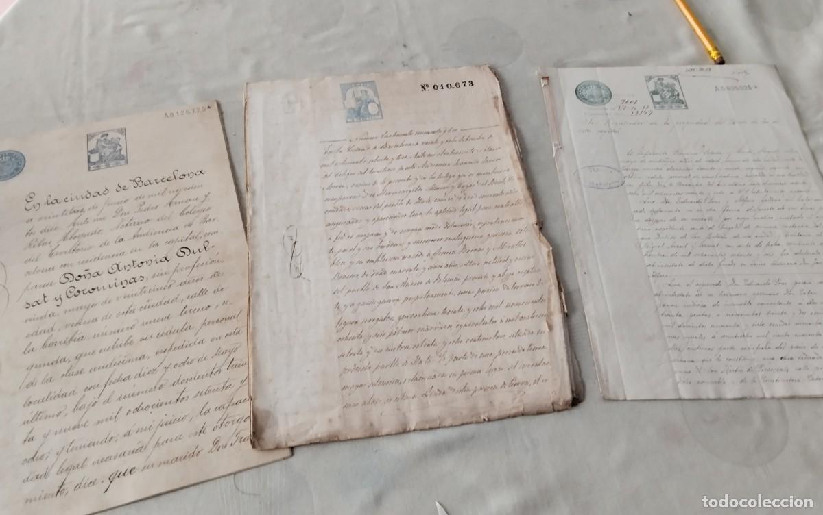 Manuscritos antiguos: BARCELONA , LOTE DE TRES MANUSCRITOS CON TIMBROLOGIA A&Ntilde;O 1912 , 1873 Y 1913 14 PG EN TOTAL