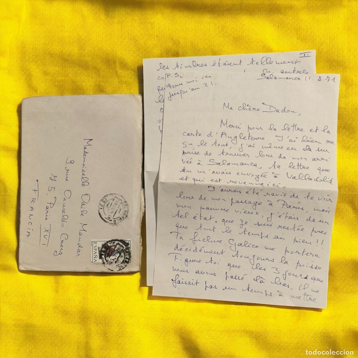 Manuscritos antiguos: Carta Manuscrita Con Sobre Y Sello De Espa&ntilde;a &ndash; Salamanca A Francia, A&ntilde;o 1971