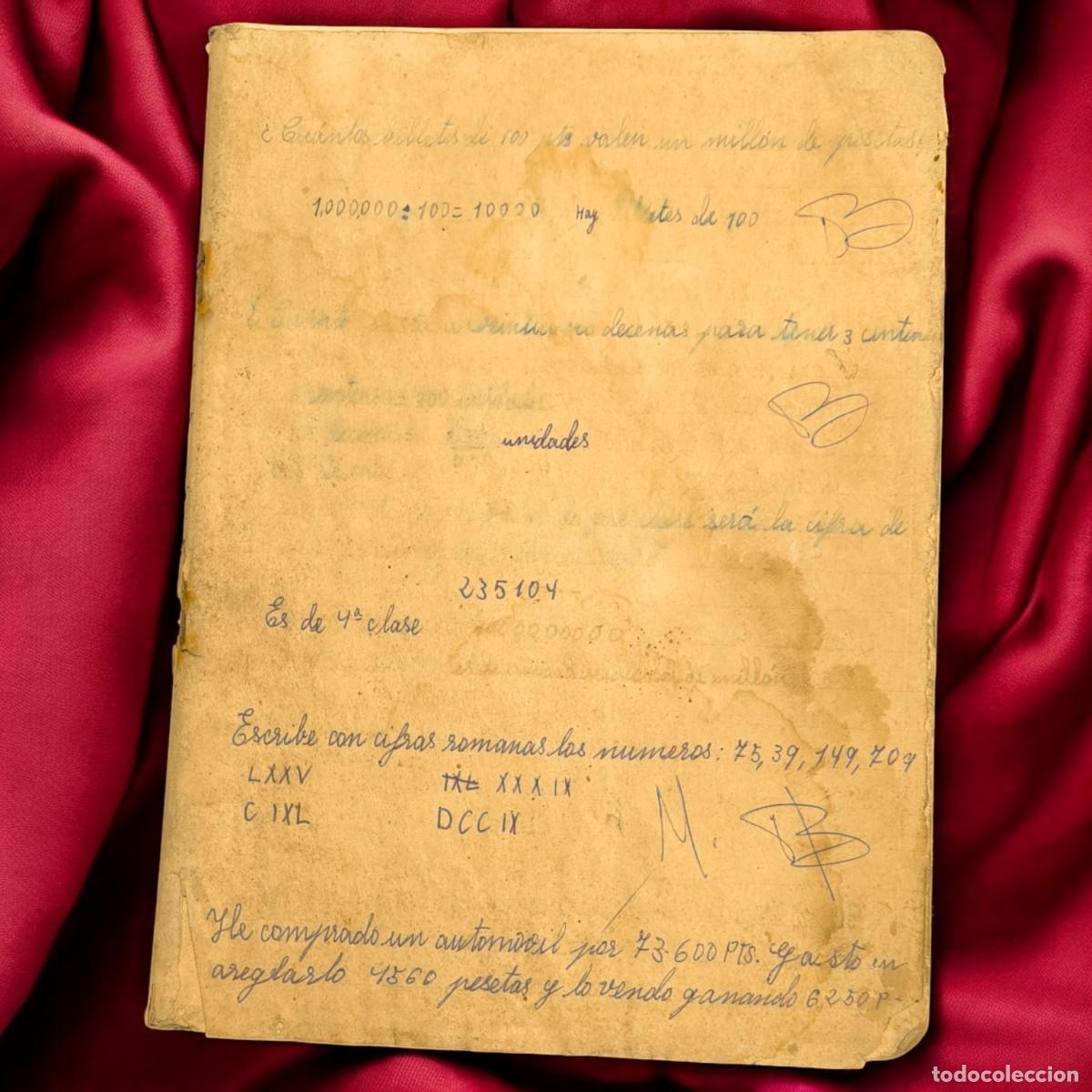 Manuscritos antiguos: Antiguo Cuaderno Escolar De Matem&aacute;ticas Mediados Siglo XX &ndash; Ejercicios Y Problemas Resueltos A Mano