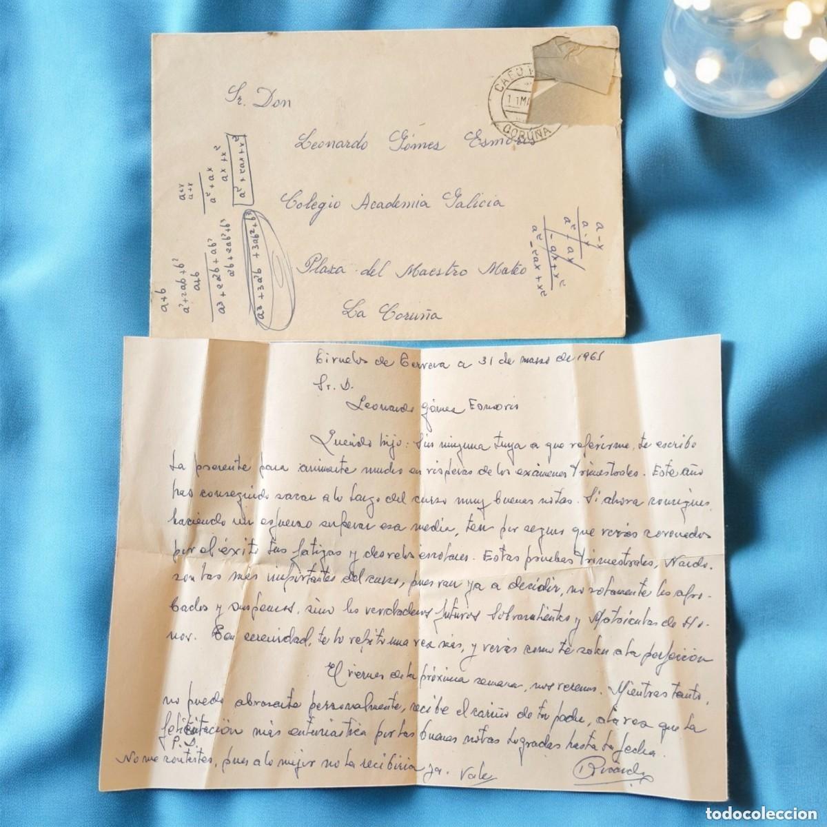 Manuscritos antiguos: Carta Manuscrita Original 1961 &ndash; Correspondencia Familiar Escolar &ndash; La Coru&ntilde;a