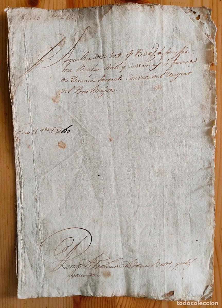 Manuscritos antiguos: GIRONA A&Ntilde;O 1750 - DOCUMENTO CON 2 SELLOS 4&ordm; DE 20 MARAVED&Iacute;S - TEXTO EN LAT&Iacute;N (GERUNDA)