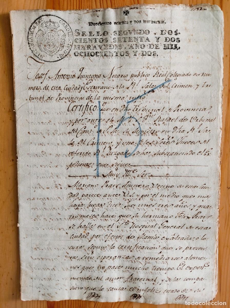 Manuscritos antiguos: BARCELONA A&Ntilde;O 1802 - DOCUMENTO CON UN SELLO 2&ordm; DE 272 MARAVED&Iacute;S - CERTIFICADO