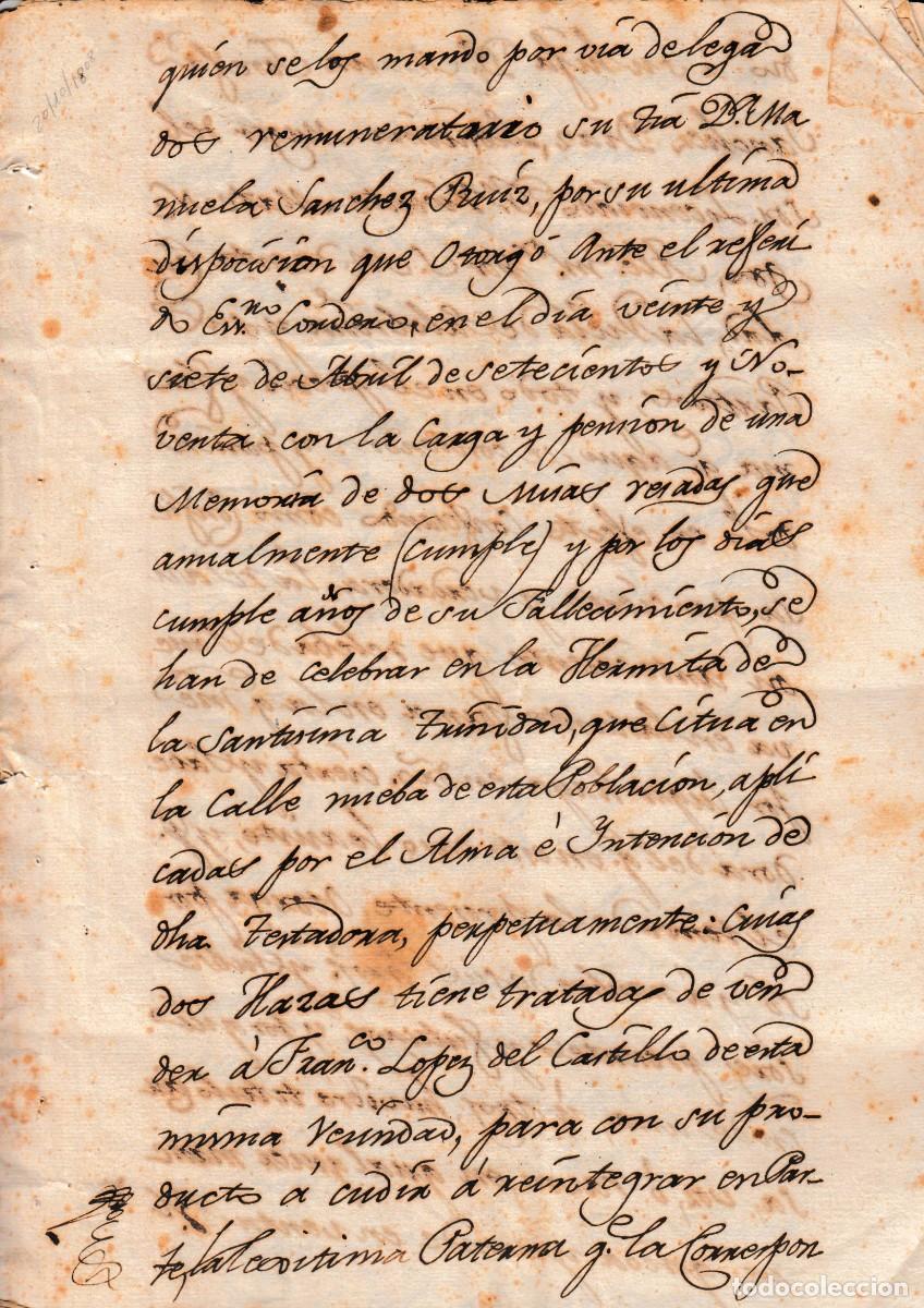 Manuscritos antiguos: 1808 ALMU&Ntilde;ECAR TESTAMENTO MANUELA SANCHEZ RUIZ