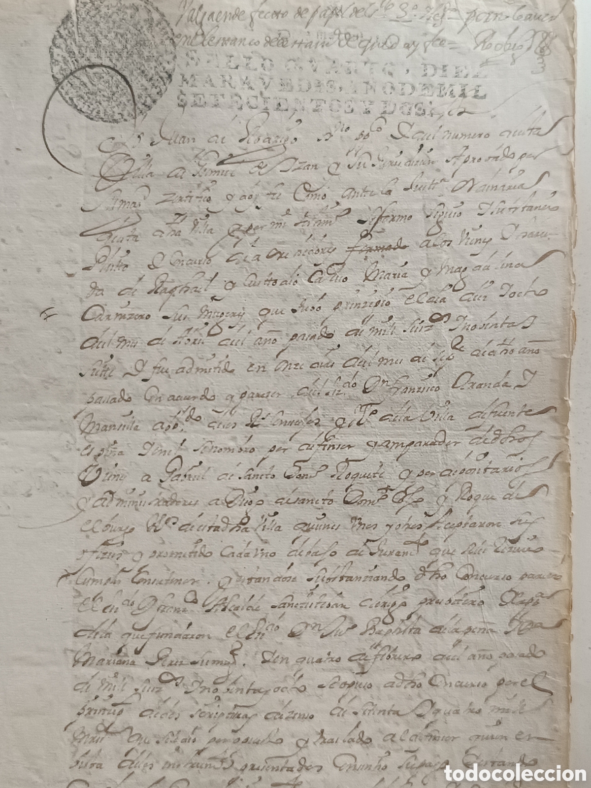 Manuscritos antiguos: MANUSCRITO 1702 GUMIEL DE IZAN BURGOS ADJUDICACI&Oacute;N DE VI&Ntilde;EDOS Y MAJUELO. SELLO FISCAL FELIPE V