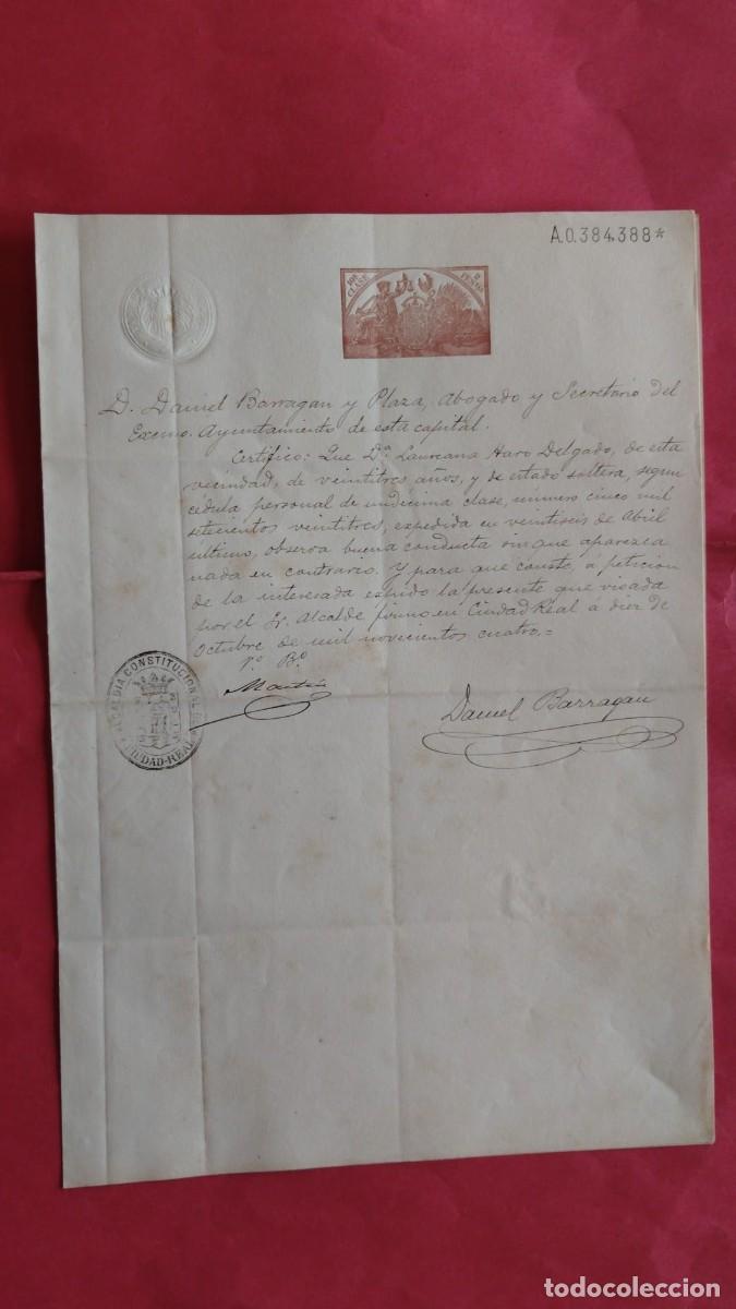 Manuscritos antiguos: DANIEL BARRAGAN Y PLAZA.-ABOGADO.-SECRETARIO.-DOCUMENTO.-MANUSCRITO.-CIUDAD REAL.-A&Ntilde;O 1904.
