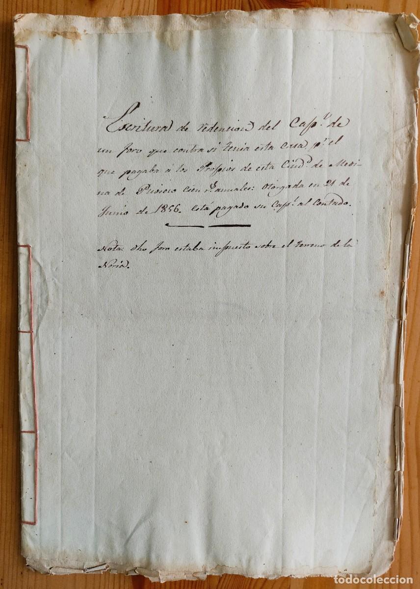 Manuscritos antiguos: MEDINA DE RIOSECO A&Ntilde;O 1857 - 3 SELLO 4&ordm; 40 MARAVED&Iacute;S - ESCRITURA DE REDENCI&Oacute;N DE UNA PROPIEDAD