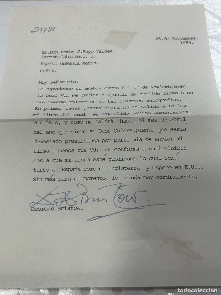 Manuscritos antiguos: SIGNE, AUTOGRAPH, FIRMA, CARTA FIRMADA POR DESMOND BRISTOW. FUNCIONARIO DEL M16 EN TIEMPO DE GUERRA.