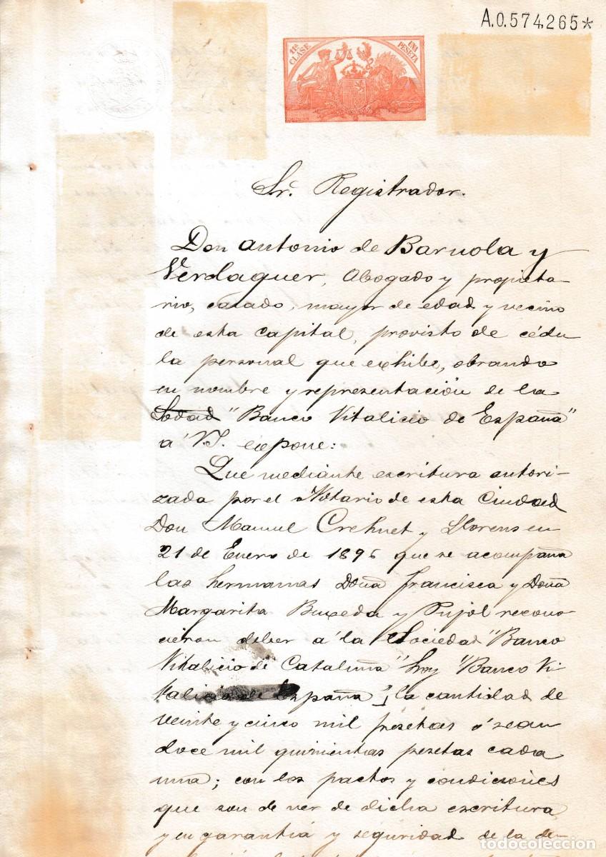 Manuscritos antiguos: 1904 BARCELONA SELLO FISCAL 11&ordf; 1 PTS HIPOTECA CASA CALLE TALLERS HERMANAS BUXIDO PUJOL