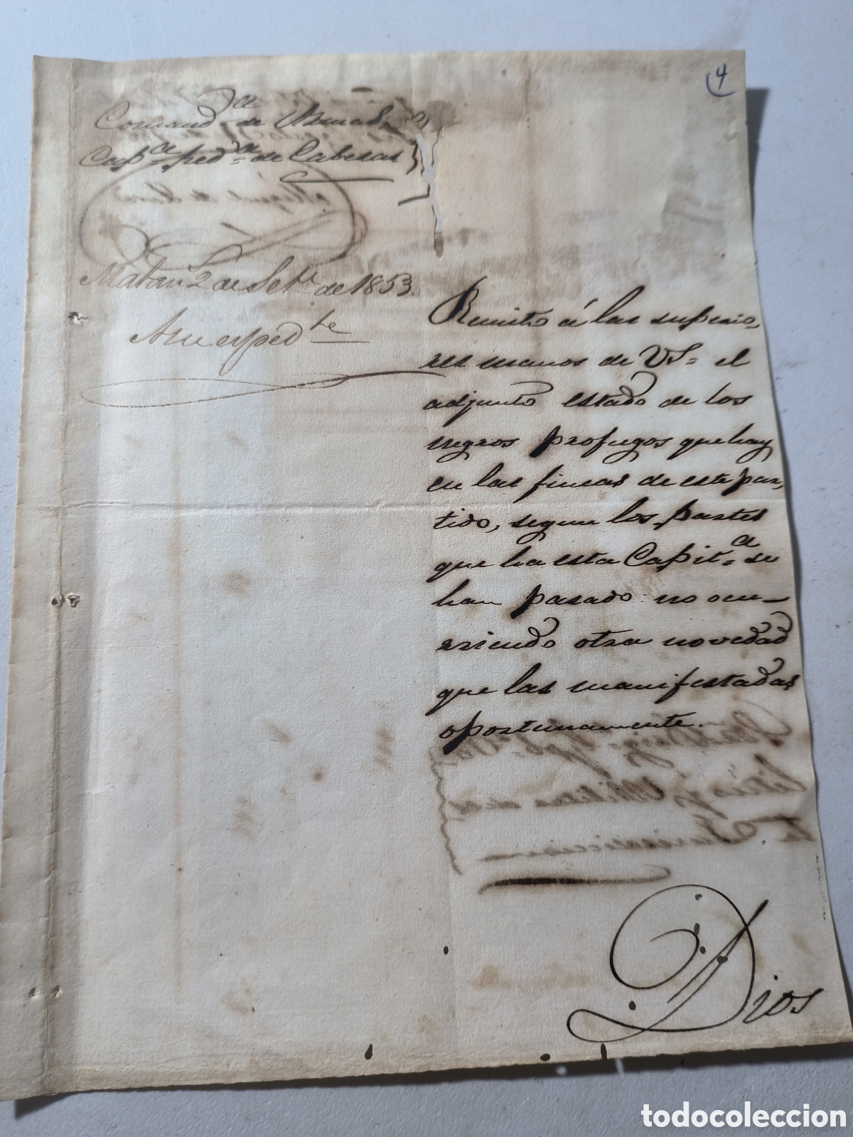 Manuscritos antiguos: Cuba espa&ntilde;ola, notificaci&oacute;n de esclavos pr&oacute;fugos ,pueblo de cabezas ,matanzas ,a&ntilde;o 1853