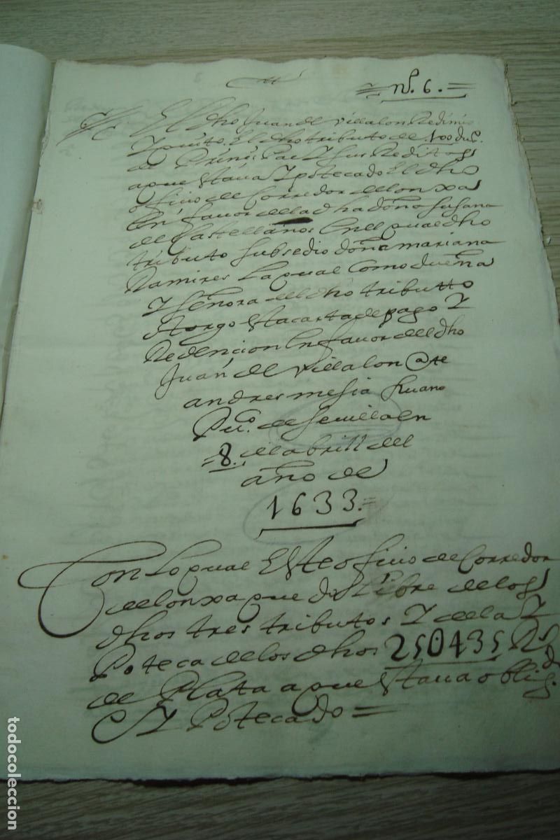 Manuscritos antiguos: ANTIGUA ESCRITURA MANUSCRITO LAUREANO RAMIREZ-JUAN DE VILLALON. ANDRES MEXIA ESCRIBANO. SEVILLA 1633