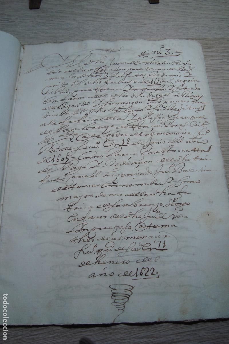 Manuscritos antiguos: MANUSCRITO TRIBUTO JUAN VALENTIN ESCOBAR-JUAN DE VILLALON. FABRICA IGLESIA SAN LORENZO SEVILLA 1622