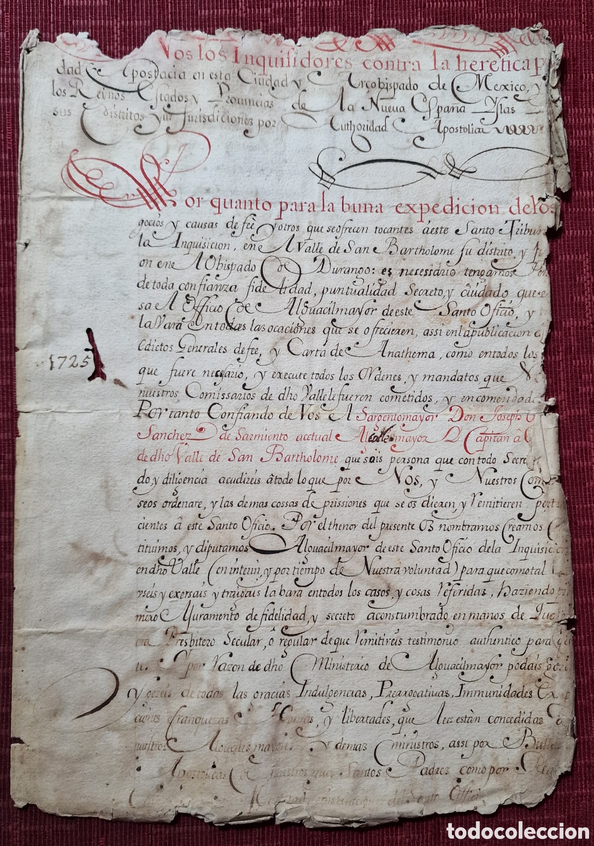 Manuscritos antiguos: T&Iacute;TULO DE LA INQUISICI&Oacute;N, MANUSCRITO DE 1725 - Foto 1