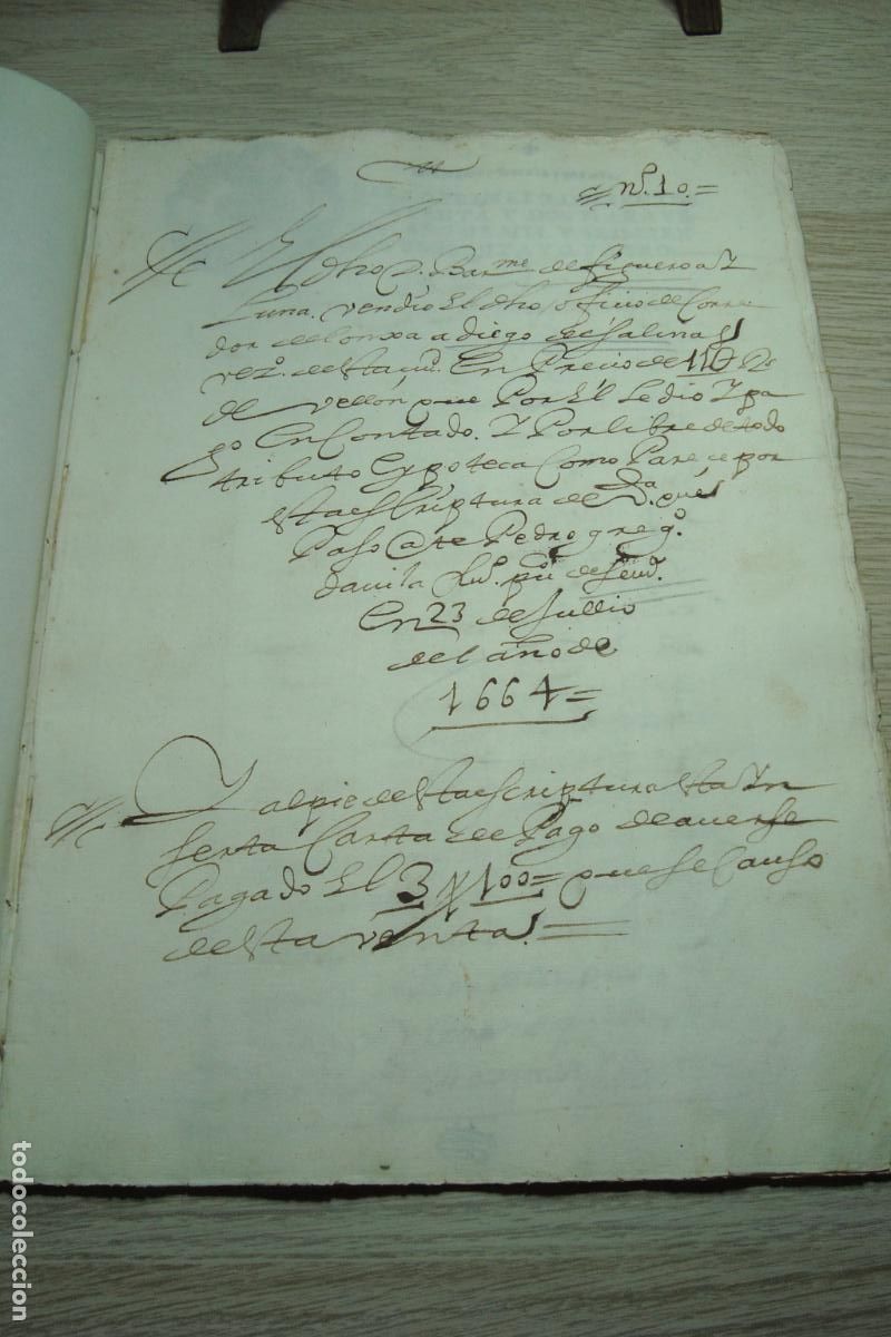 Manuscritos antiguos: ANTIGUA ESCRITURA VENTA BARTOLOME DE FUIGUEROA - DIEGO SALINAS. SEVILLA 1664. SELLO PRIMERO TIMBRE