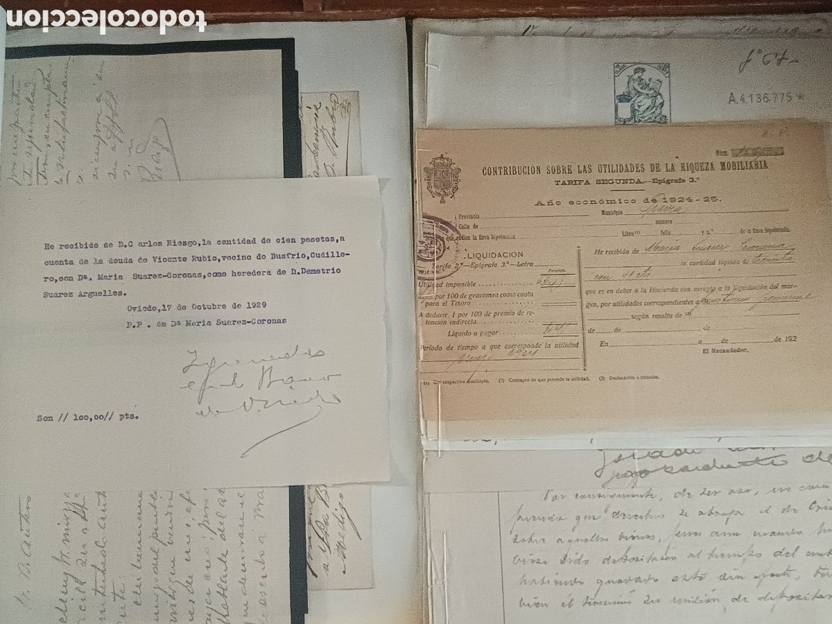 Manuscritos antiguos: LOTE 30 PAPELES MANUSCRITOS FAMILIA SUAREZ ARG&Uuml;ELES, CUDILLERO-CARTAS, RECIBOS...