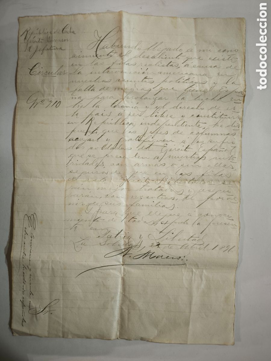 Manuscritos antiguos: Documentos manuscritos Guerra Independencia de Cuba. Antonio Maceo y otros, a&ntilde;os 1895 - 1897.