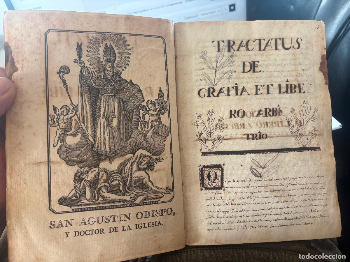 Manuscritos antiguos: raro libro manuscrito tractatus de gratia et libero arbitrio san agustin obispo doctor de la iglesia