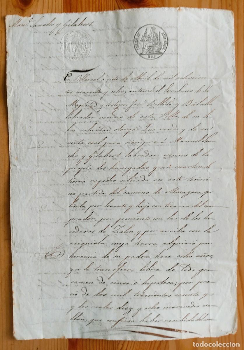 Manuscritos antiguos: VILLARREAL (CASTELL&Oacute;N) A&Ntilde;O 1848 - SELLO 2&ordm; 8 REALES - VENTA TIERRAS