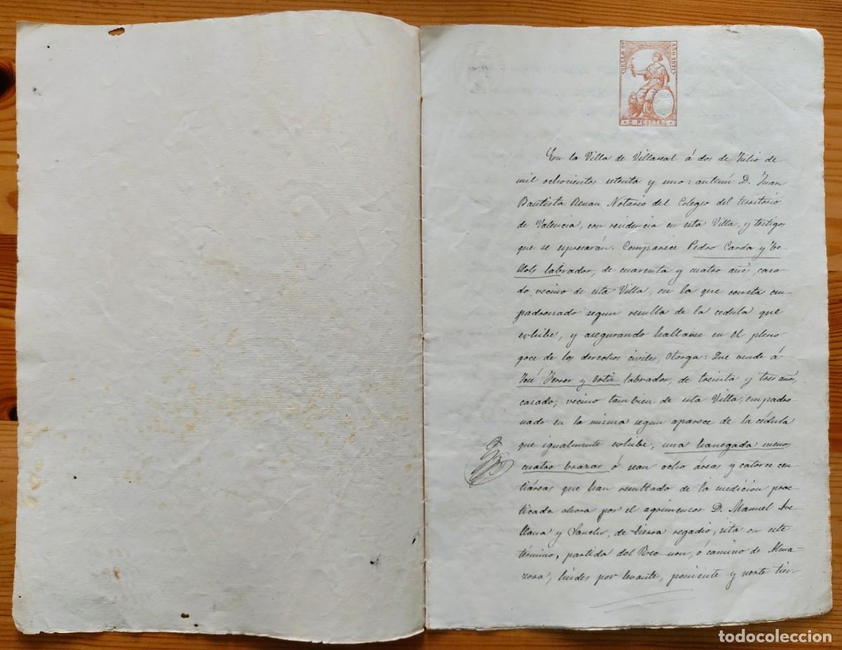 Manuscritos antiguos: VILLARREAL (CASTELL&Oacute;N) A&Ntilde;O 1871 - SELLO 8&ordm; 2 PESETAS - VENTA TIERRAS