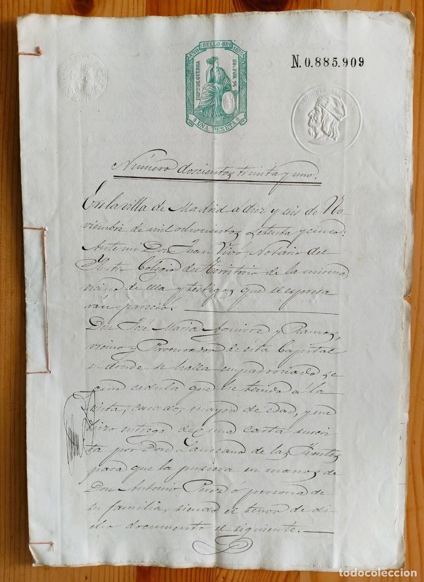 Manuscritos antiguos: MADRID A&Ntilde;O 1875 - SELLO 10&ordm; 40 UNA PESETA Y SELLO 11&ordm; 50 CENT - ARRENDAMIENTO LOCAL