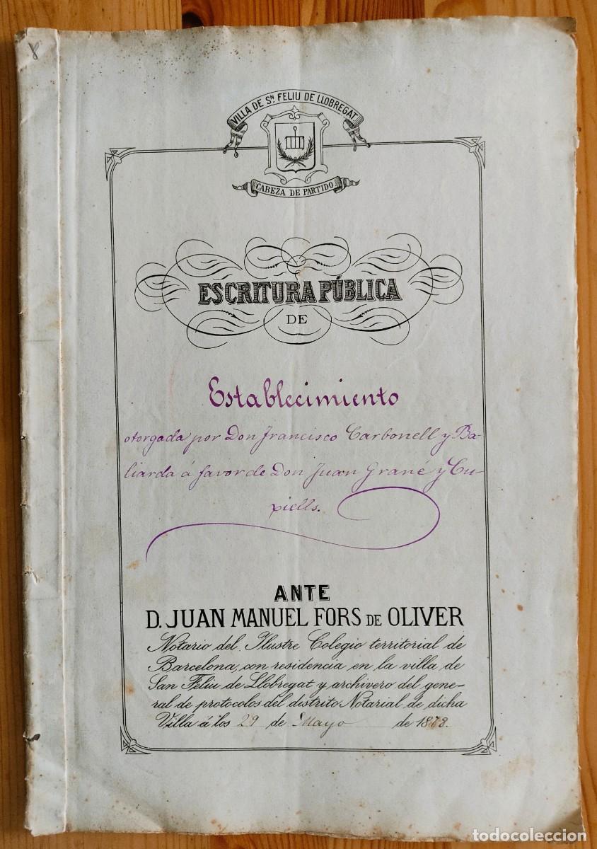 Manuscritos antiguos: MOLINS DE REY (BARCELONA) A&Ntilde;O 1881 - SELLO 8&ordm; 2 PESETAS Y 3 SELLOS 11&ordm; 50 CENT - ESCRITURA CASA