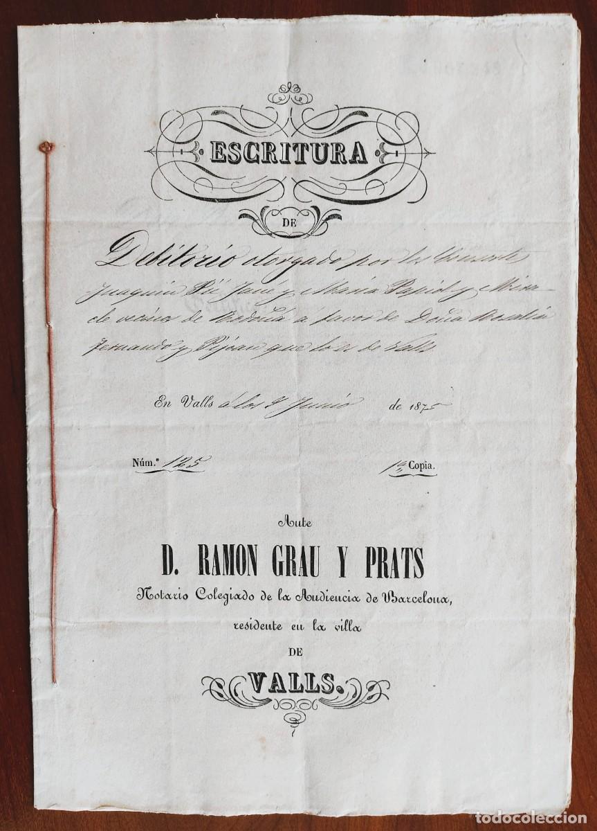 Manuscritos antiguos: VALLS (TARRAGONA) A&Ntilde;O 1875 - SELLO 6&ordm; 4 PESETAS Y SELLO 11&ordm; 50 CENT.- DEBITORIO