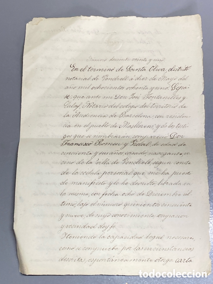 Manuscritos antiguos: 1881 Temino Santa Oliva Villa de Vendrell Otorga Carta de pago Romeu y Vidal