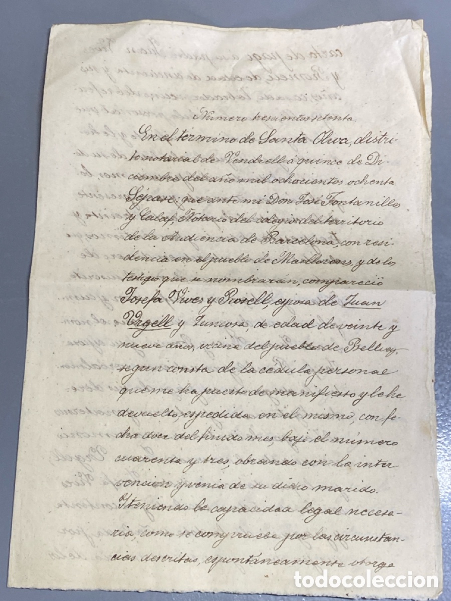 Manuscritos antiguos: 1880 Temino Santa Oliva Vendrell Bellvey Carta de pago y hipoteca Vives y Rosell, Urgell y Juncosa,