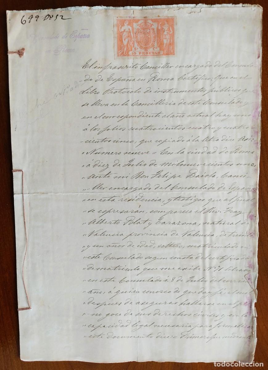 Manuscritos antiguos: CONSULADO DE ESPA&Ntilde;A EN ROMA A&Ntilde;O 1902 - VARIOS SELLOS FISCALES PEGADOS - RENUNCIA HERENCIA