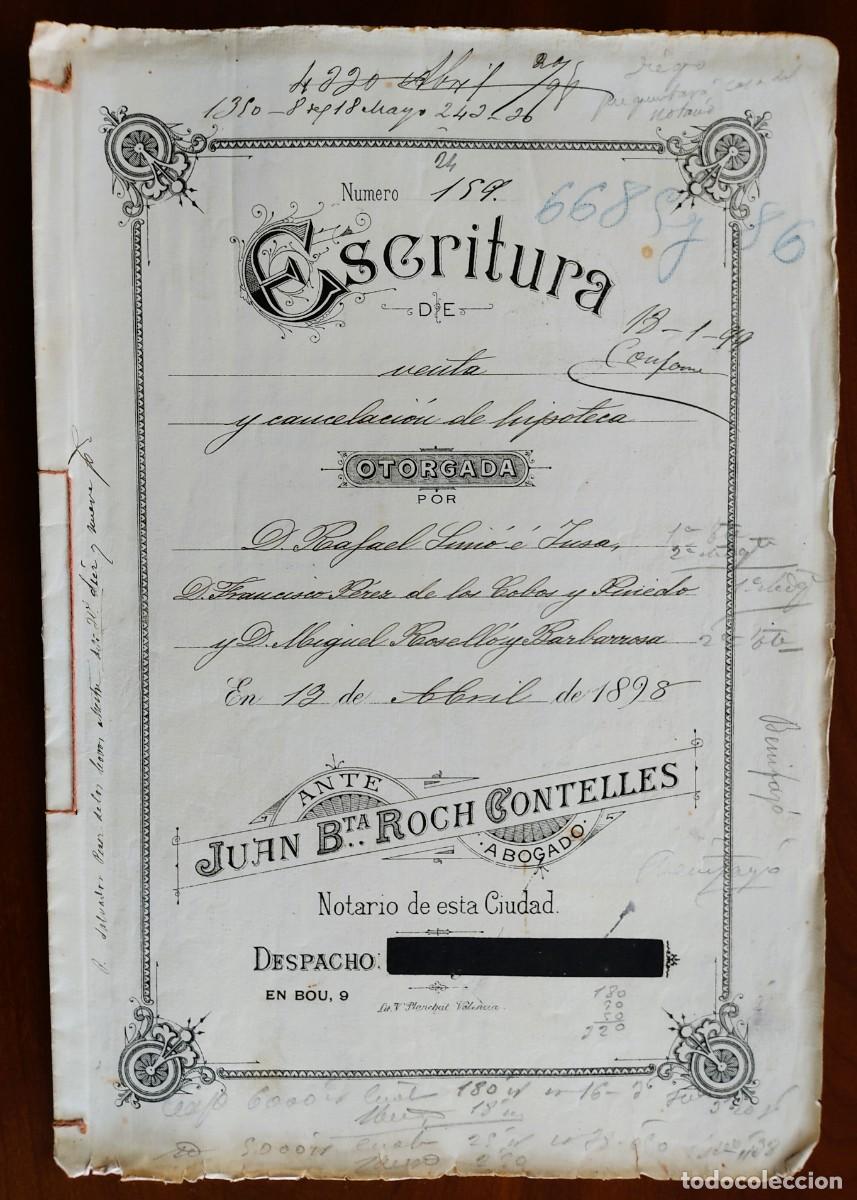 Manuscritos antiguos: VALENCIA A&Ntilde;O 1898 - SELLO 5&ordf; CLASE 15 PESETAS Y SELLO 13&ordf; CLASE 75 C&Eacute;NTIMOS - VENTA TIERRAS