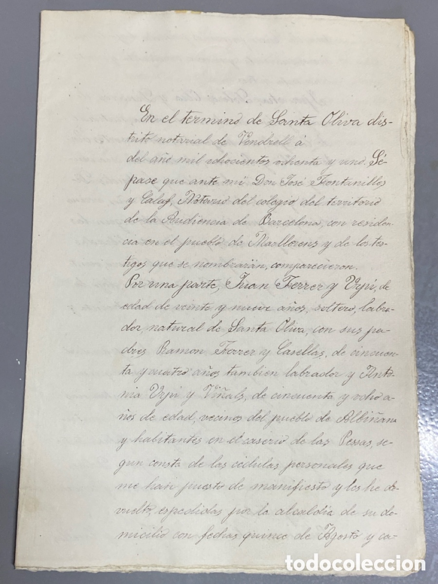 Manuscritos antiguos: 1881 Santa Oliva Albinyana Calafell Ferrer Casellas Urpi Vi&ntilde;als Ol&iacute;a Dinares Cap&iacute;tulos Matrimoniales
