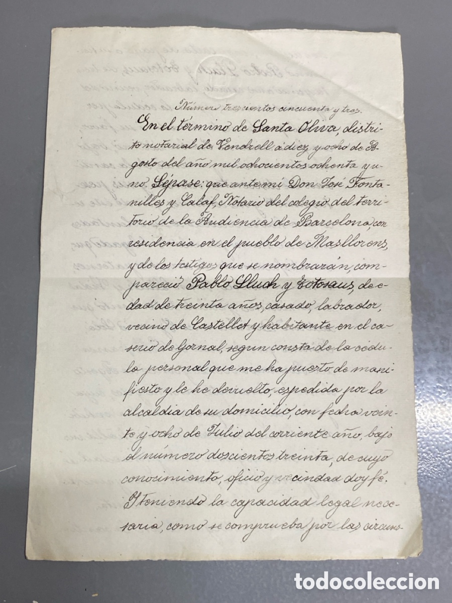 Manuscritos antiguos: 1881 Santa Oliva Vendrell Masllorens Castellet y Lluch y Fotosaus Escarr&eacute; Viday Carta pago derechos