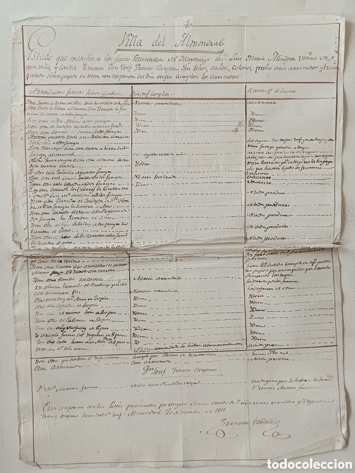 Manuscritos antiguos: LOTE DOCUMENTOS MANUSCRITOS EL ALMENDRAL BADAJOZ, SIGLO XIX. MENDOZA, CONDE ISLA, DEHESAS...