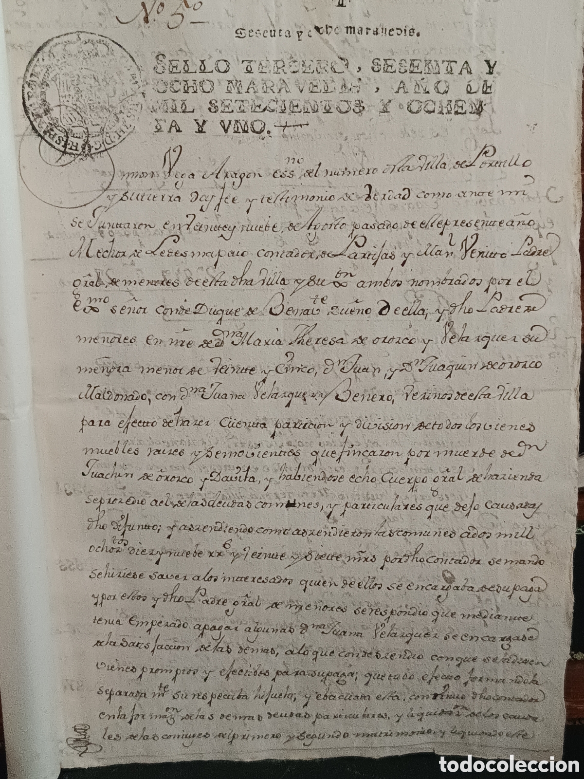 Manuscritos antiguos: MANUSCRITO 1781 HIJUELA DE DO&Ntilde;A JUANA VEL&Aacute;ZQUEZ Y VENERO PORTILLO VALLADOLID INVENTARIO, ARTE ARMADA