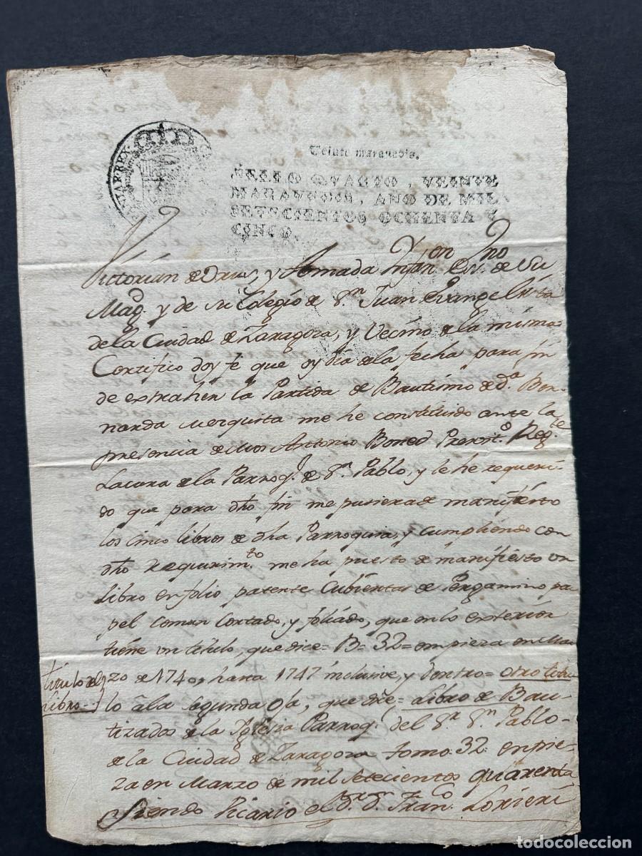 Manuscrits anciens: A&Ntilde;O 1785 - COPIA DE LA PARTIDA DE BAUTISMO DE BERNARDA MEZQUITA - ZARAGOZAY ARDID