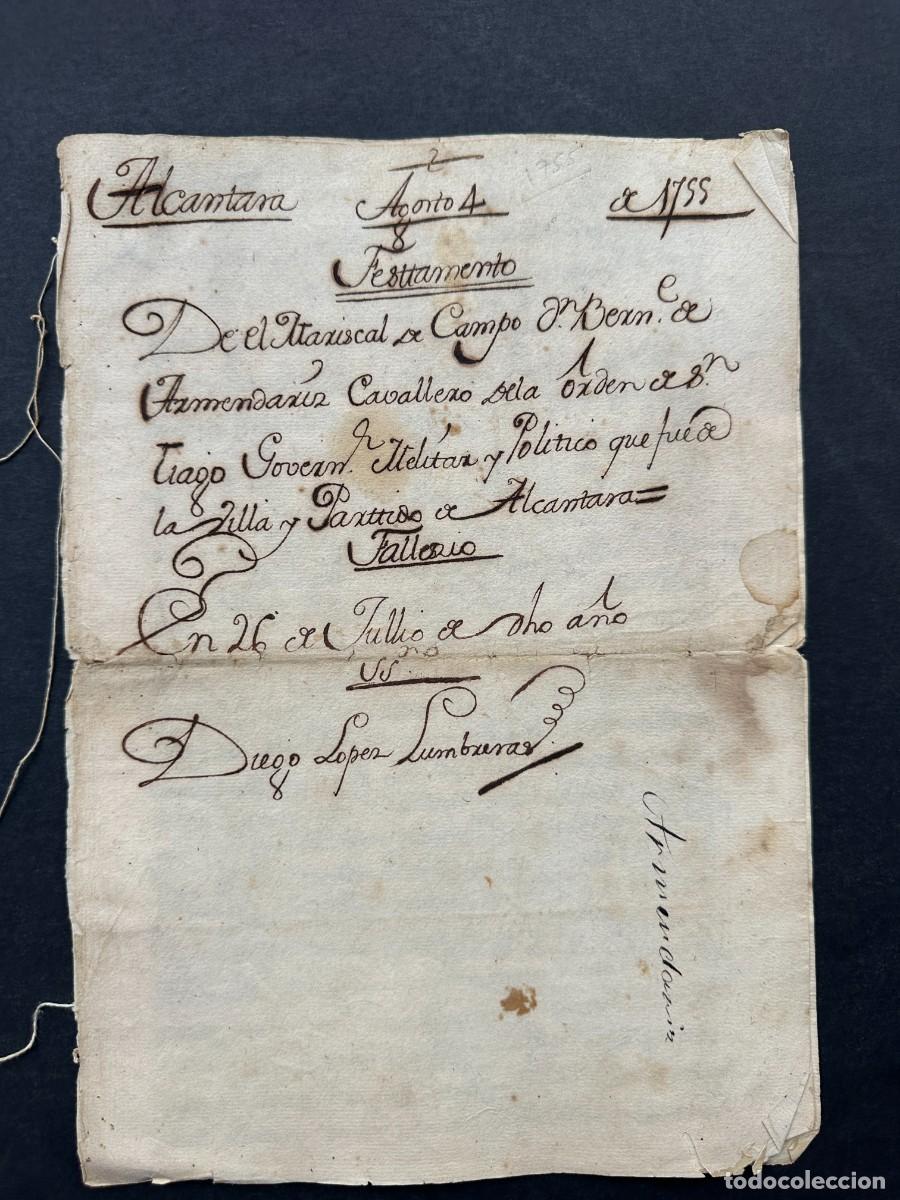 Manuscritos antiguos: A&Ntilde;O 1755 - TESTAMENTO DEL MARISCAL BERNAB&Eacute; DE ARMENDARIZ, GOBERNADOR DE ALCANTARA - NAVARRA