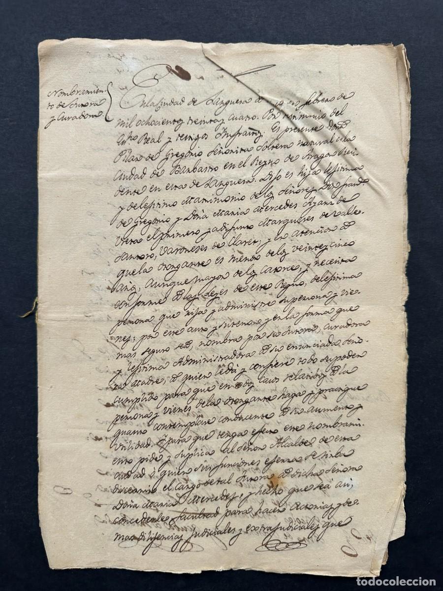 Manuscritos antiguos: A&Ntilde;O 1834 - TUTORIA DE PILAR DE GREGORIO - MARQU&Eacute;S DE VALLE SANTORO - BARON DE CLARET - SANGUESA