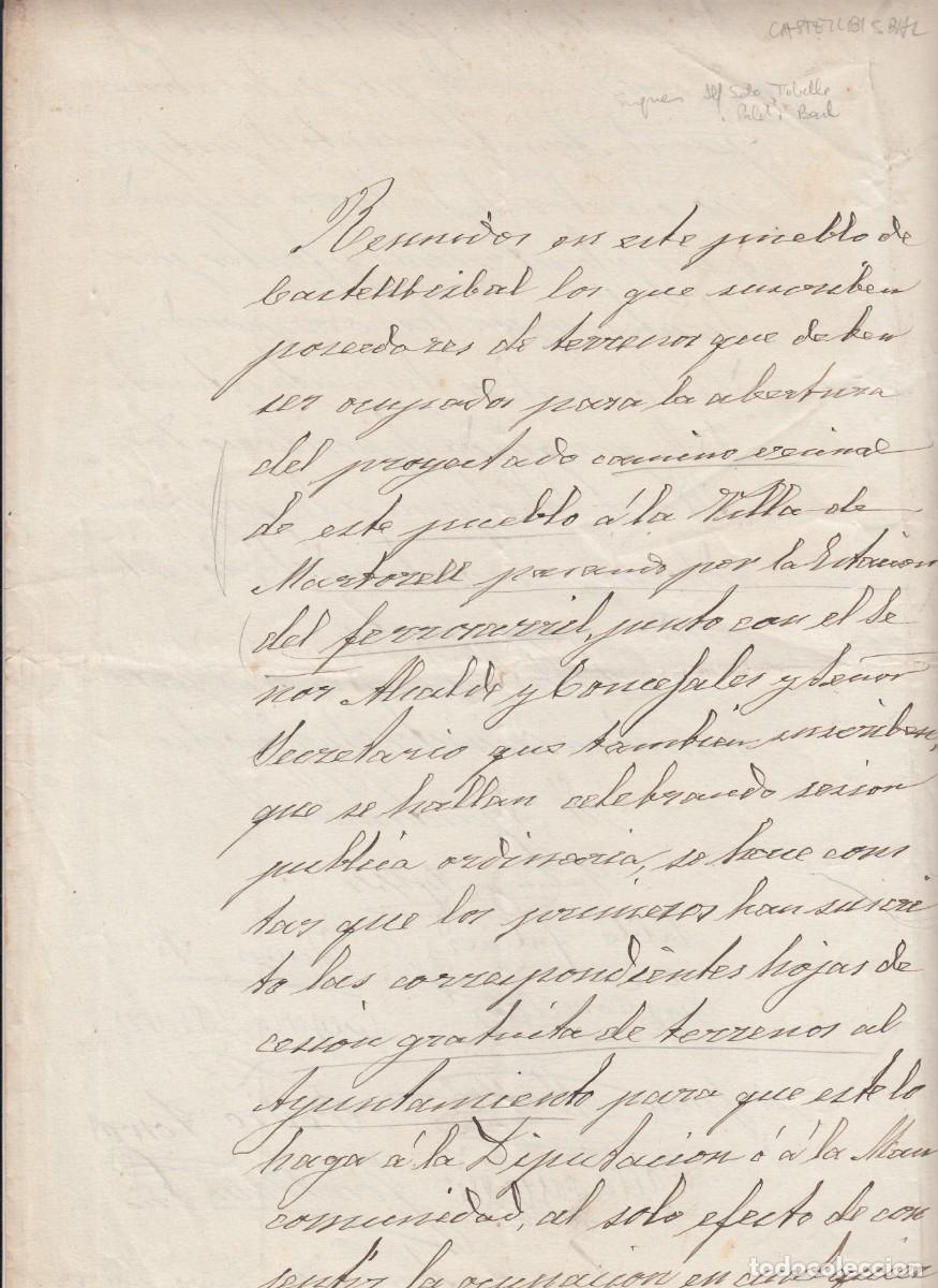 Manuscritos antiguos: 1918 - CASTELLBISBAL MANUSCRITO DE CESI&Oacute;N DE TERRENOS APERTURA CAMINO A MARTORELL - ORIGINAL --