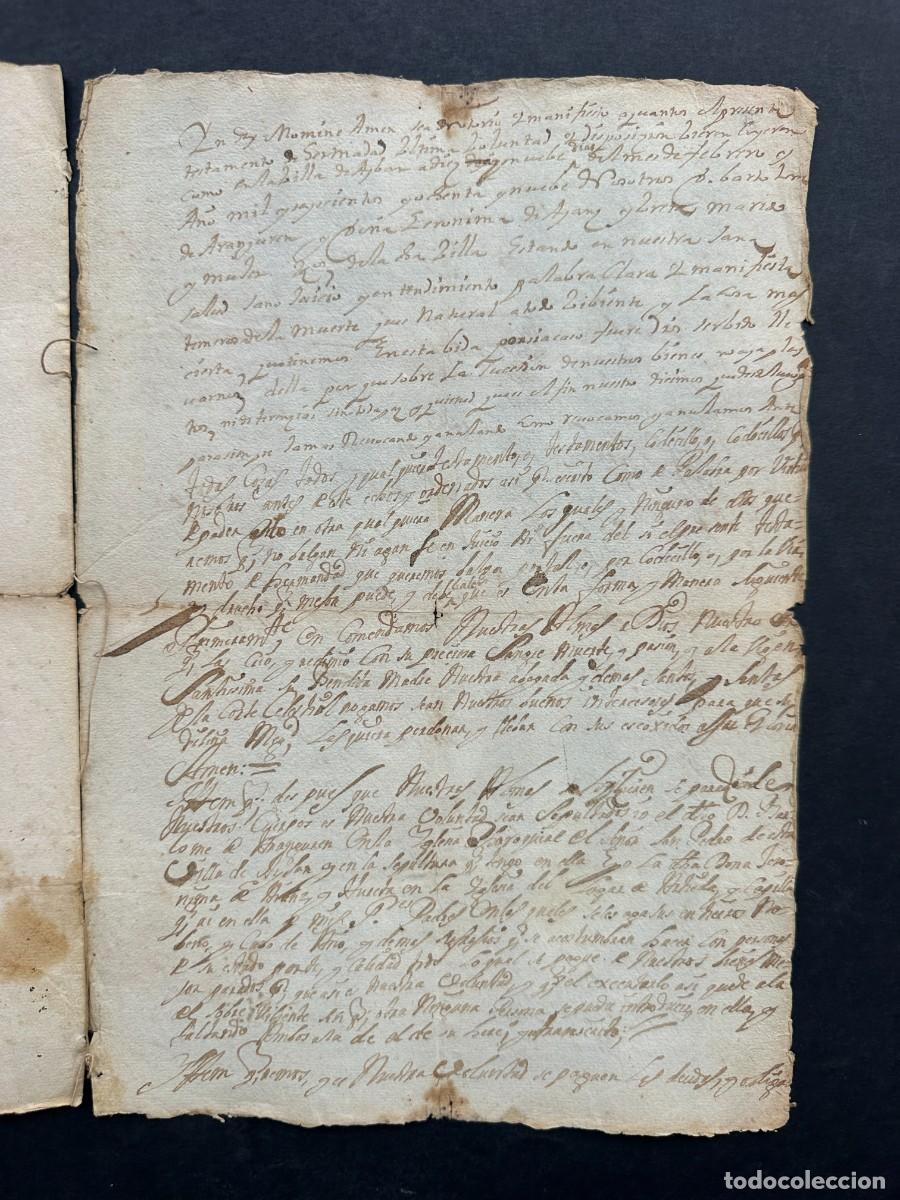 Manuscritos antiguos: a&ntilde;o 1689 - TESTAMENTO BARTOLOME DE ARANGUREN Y JERONIMA DE AYANZ Y URETA - NAVARRA - Foto 3