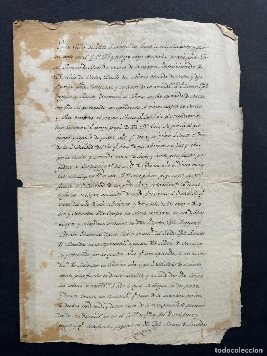 Manuscritos antiguos: a&ntilde;o 1815 - ARRENDAMIENTO DEL SE&Ntilde;ORIO DE URETA CONCEDIDO POR LUIS DE URETA - NAVARRA