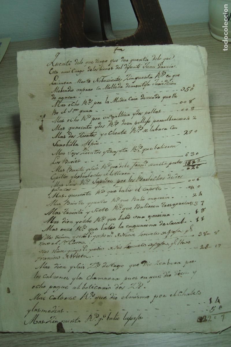 Manuscritos antiguos: ANTIGUO MANUSCRITO RELACION PAGOS JUAN GARCIA- MOLLEDA MONTIJA AGUERA BURGOS? S. XVIII