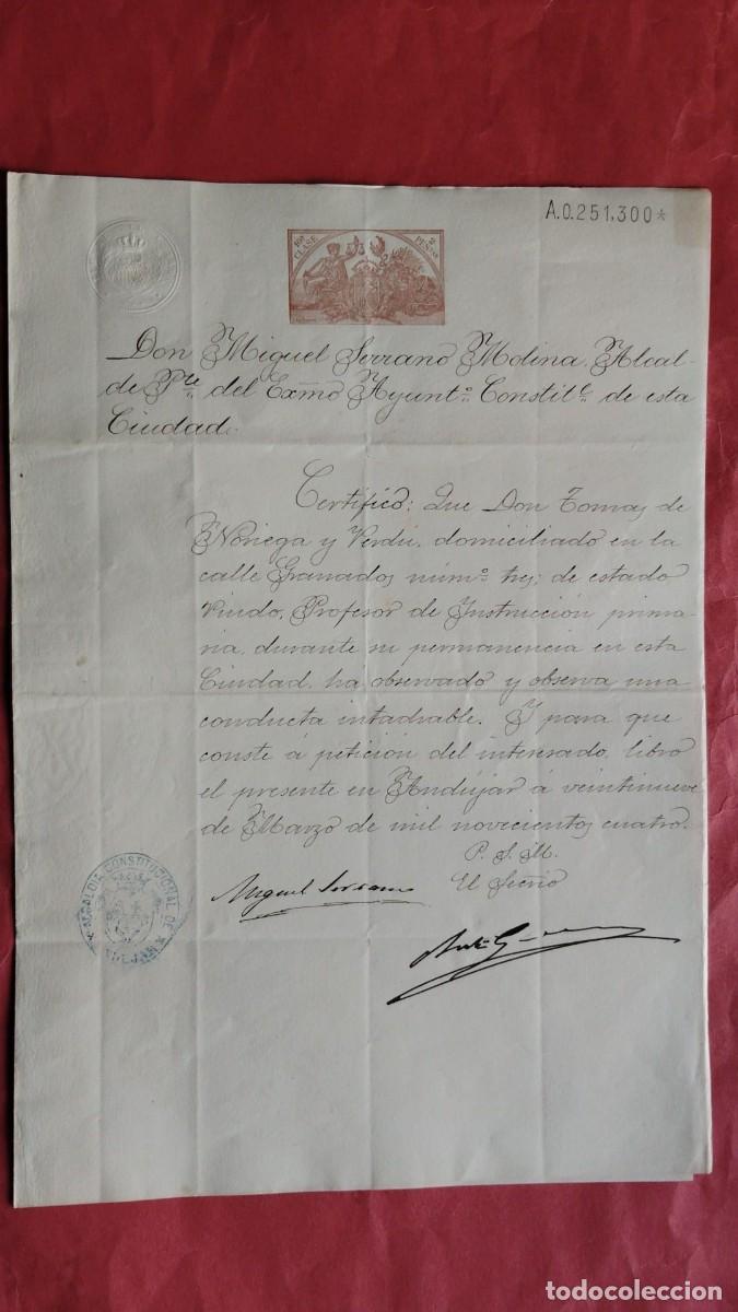 Manuscritos antiguos: MIGUEL SERRANO MOLINA.-ALCALDE.-DOCUMENTO.-MANUSCRITO.-ANDUJAR.-JAEN.-A&Ntilde;O 1904.