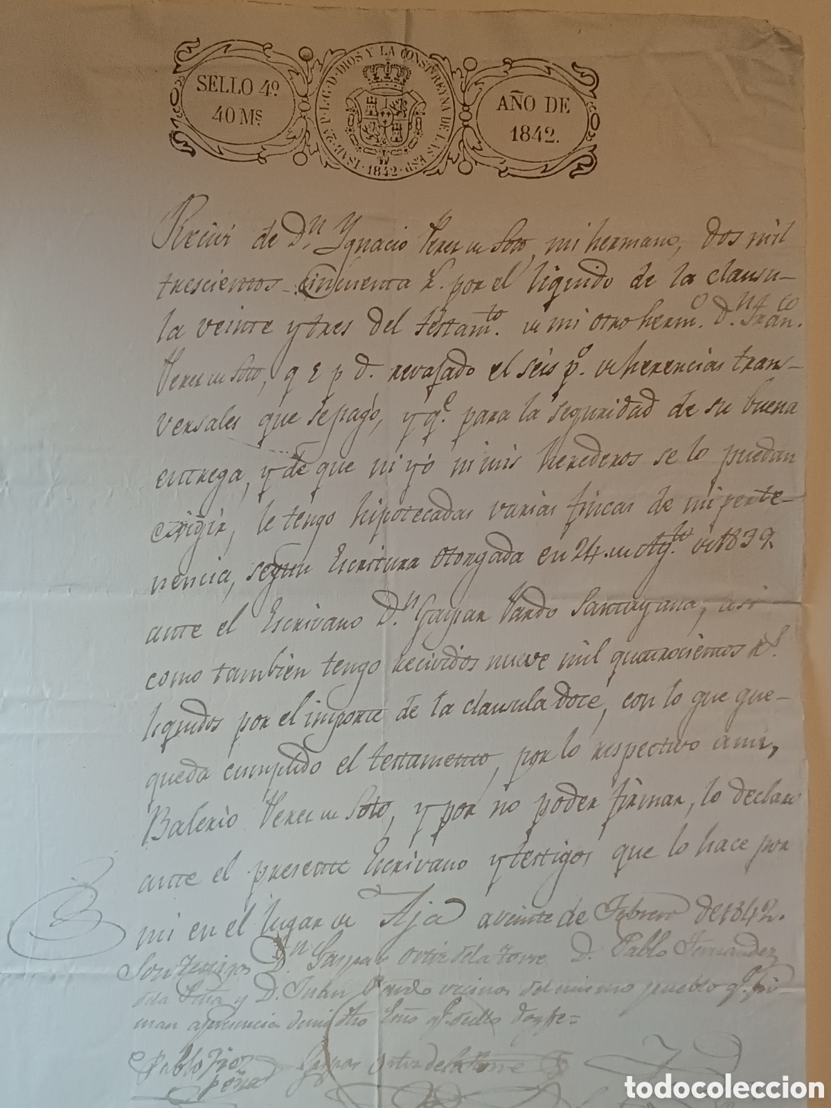 Manuscritos antiguos: 1842 AJA (SOBA). 1 FOLIO MANUSCRITO SOBRE HERENCIA Y FINCAS FAMILIA PEREZ DE SOTO CANTABRIA