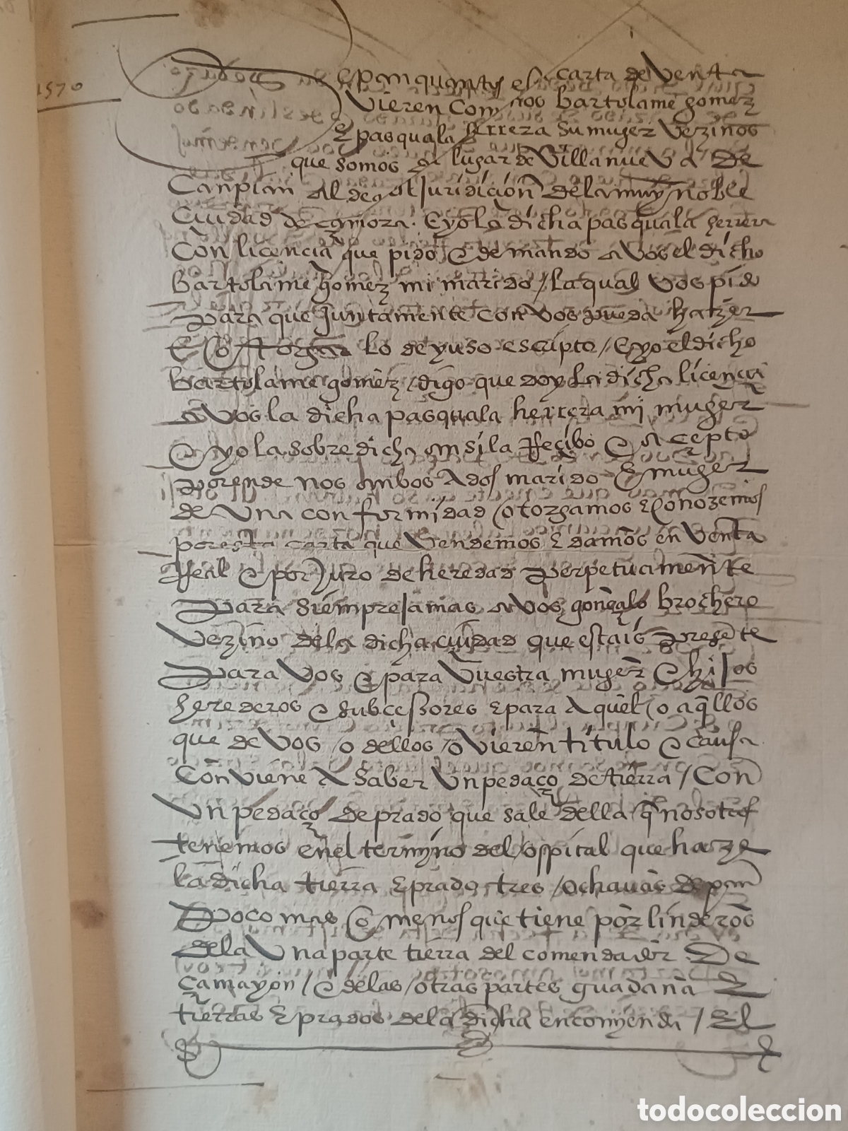 Manuscritos antiguos: MANUSCRITO SIGLO XVI 1575 VENTA TIERRAS VILLANUEVA DE CAMPEAN ZAMORA ESCRIBANO REAL ALONSO ALVAREZ