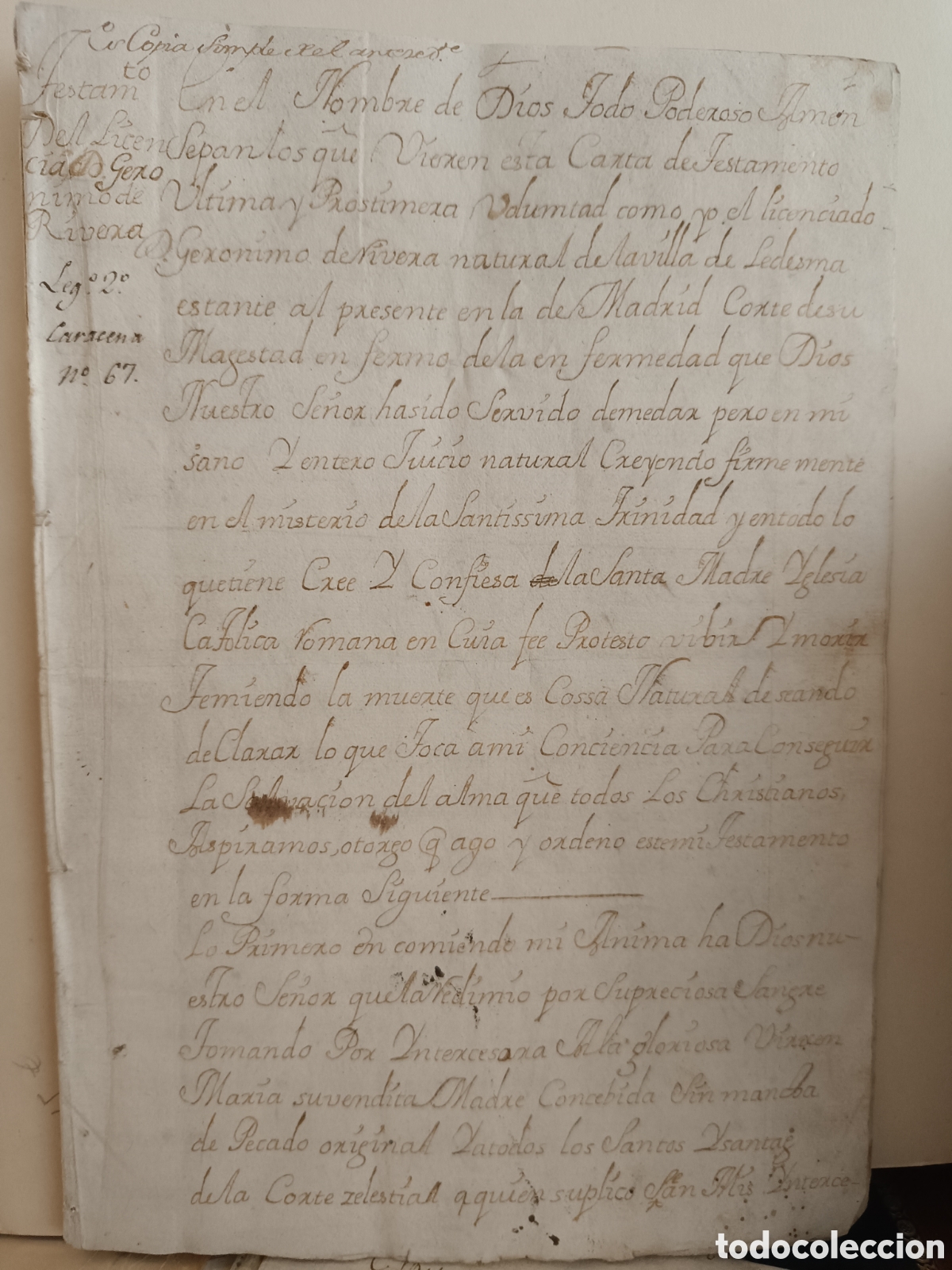 Manuscritos antiguos: MANUSCRITO TESTAMENTO Y MAYORAZGO 1624 COPIA S. XIX. SALAMANCA: ROBLEDO, LEDESMA, CIUDAD RODRIGO