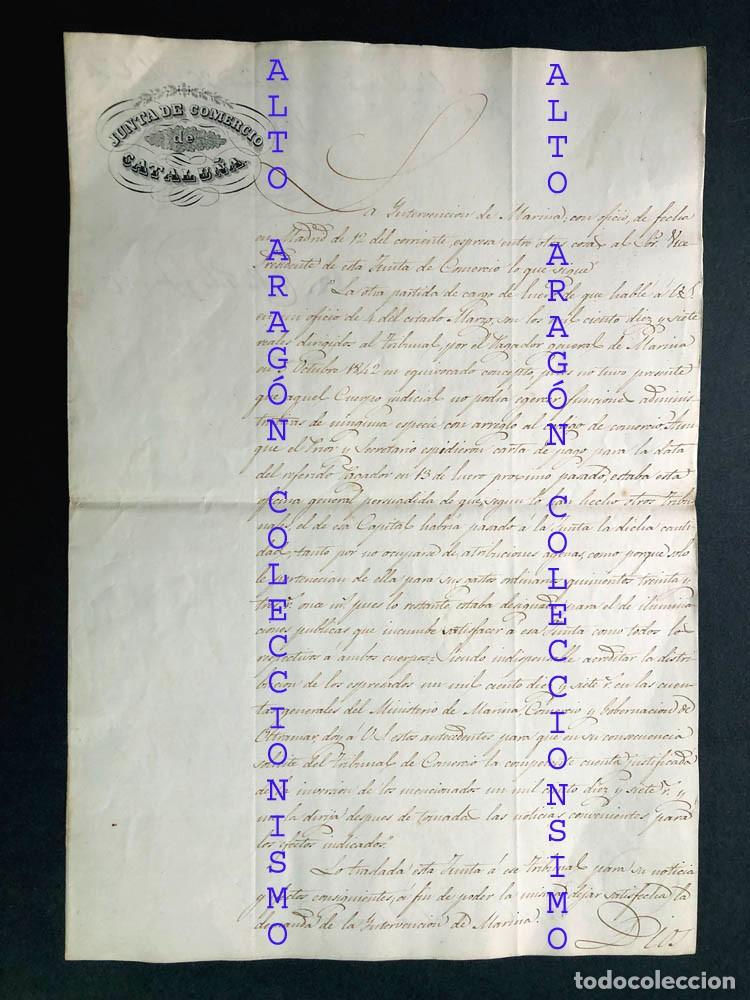 Manuscritos antiguos: DOCUMENTO 1843 /JUNTA DE COMERCIO DE CATALU&Ntilde;A A TRIBUNAL DE COMERCIO /HABERES INTERVENCI&Oacute;N DE MARINA